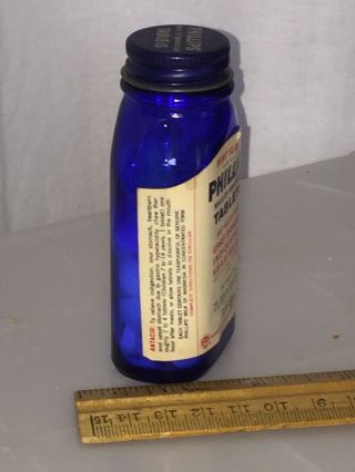 Phillips Milk of Magnesia Vintage Cobalt Blue Glass medicine Bottle W/ Tablets 4