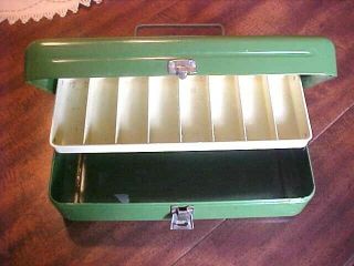 Vintage Green Metal " Old Pal " Tackle Box W/single Fold Divided Tray Lititz,  Pa.
