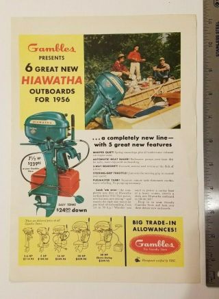 Vintage 1956 Gambles Hiawatha Outboard Boat Motors Ad Watercraft Fishing