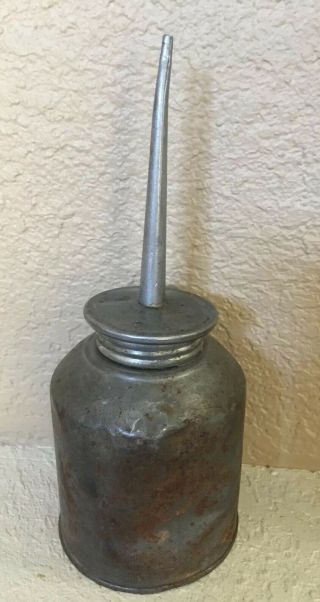 Old Vintage 7 1/2 " Tall Green Metal Squirt Oil Can