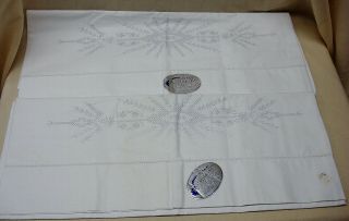 Vintage Stamped Embroidery Pillowcases Floral Pattern With Seal And Tags