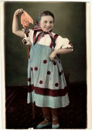 Hand Tinted Russian Photo,  Little Girl Ballerina,  Folk Dance,  Vtg