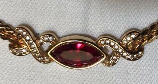 Vintage SAL ruby red and crystal gold tone necklace 3