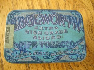 Vintage Edgeworth Extra Sliced Pipe Tobacco Tin Box W/ Hinged Lid