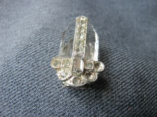 Vintage art deco flapper faceted crystal rhinestones silvered clip pin brooch 7 2