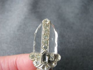 Vintage art deco flapper faceted crystal rhinestones silvered clip pin brooch 7 4