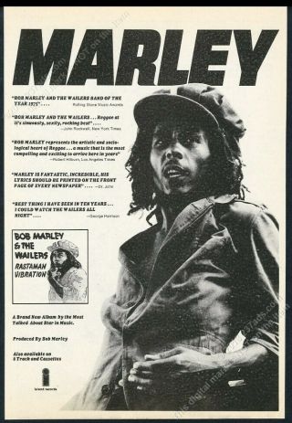 1976 Bob Marley Photo Rastaman Vibration Album Release Vintage Print Ad