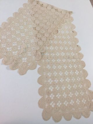 Vintage Handmade Crochet Cotton Lace Table Runner Topper 10”x42”
