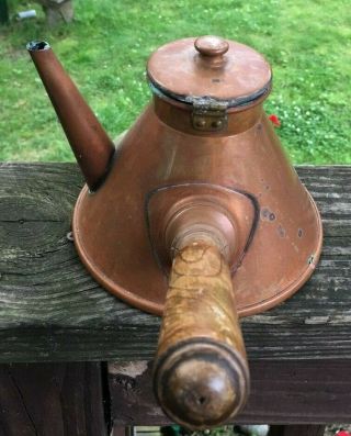 Vintage Copper Tea Kettle W/side Wood Handle Tea Pot Marked