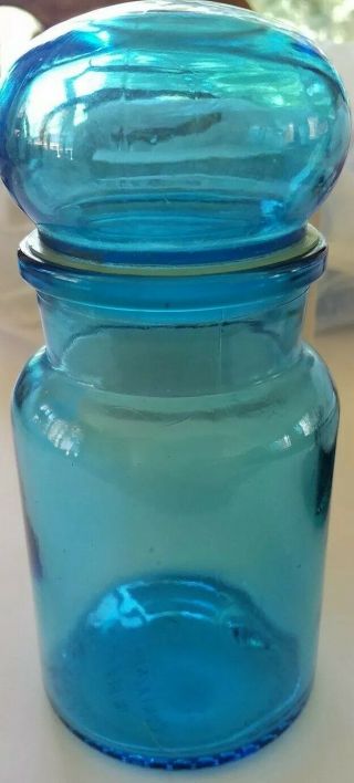 Vintage Aqua Blue Glass Apothecary Jar Bubble Top W/seal Made In Belgium 7 "