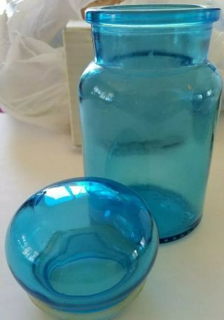 Vintage Aqua Blue Glass Apothecary Jar Bubble Top w/Seal Made in Belgium 7 