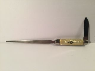 Vintage Old Ben Coals Lk Co.  Letter Opener & Knife With Pearl Handle Usa Made