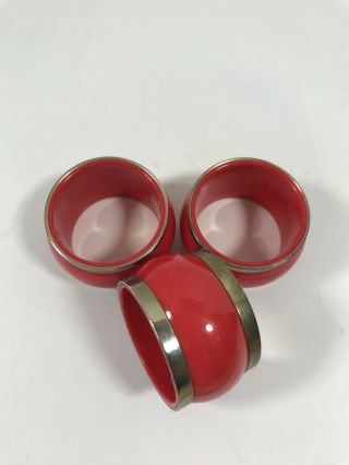 Set Of 3 Vintage Red Round Napkin Rings Home Kitchen Table Wear