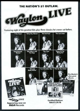 1976 Waylon Jennings Photo Live Album Release Vintage Trade Print Ad