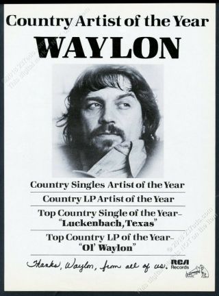 1977 Waylon Jennings Photo Rca Records Vintage Trade Print Ad