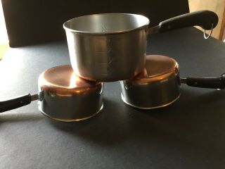 3 Vintage Revere Ware Copper Clad Bottom 1 Cup Measuring Pot Mini Pan ???