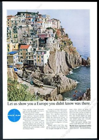 1966 Pan Am Airlines Manarola Italy Photo Vintage Print Ad