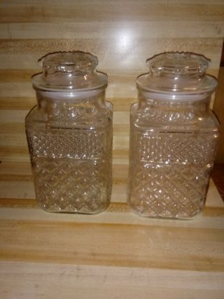 Wexford Candy Jar Vtg Clear Glass 9 " Square Lidded Xxx Pattern Apothecary