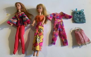 Vintage 1970s Mattel Rock Flowers Dolls Lilac And Heather.  6” Hong Kong.