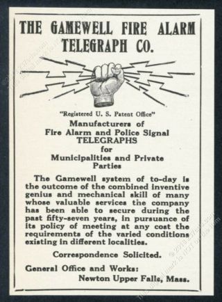 1918 Gamewell Fire Alarm Box Lightning In Hand Art Vintage Trade Print Ad