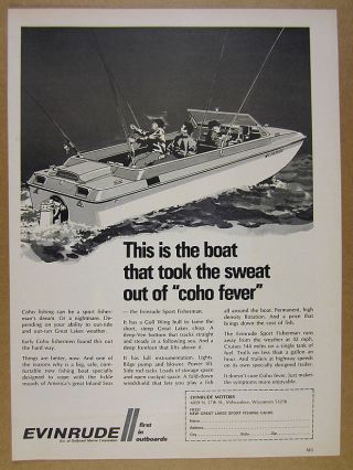 1969 Evinrude Sport Fisherman Boat Great Lakes Coho Fishing Theme Vintage Ad
