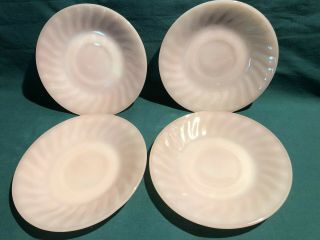 4 Matching Vintage Anchor Hocking Fire King Pink Swirl Saucers -