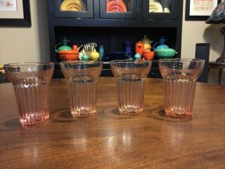 Set Of 4 Vintage Pink Depression Glass Hocking Queen Mary Tumbler 4” Tall