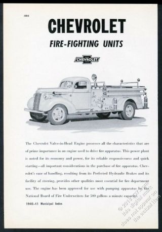 1940 Chevrolet Fire Engine Truck Photo Unusual Vintage Trade Print Ad