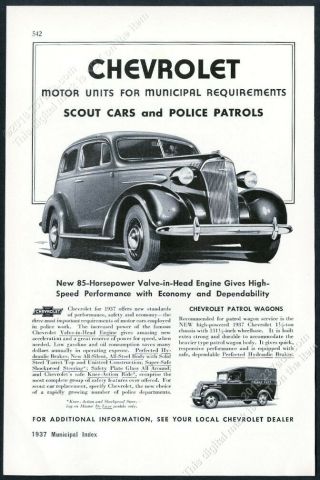 1937 Chevrolet Police Car Photo Paddy Wagon Photo Vintage Trade Print Ad