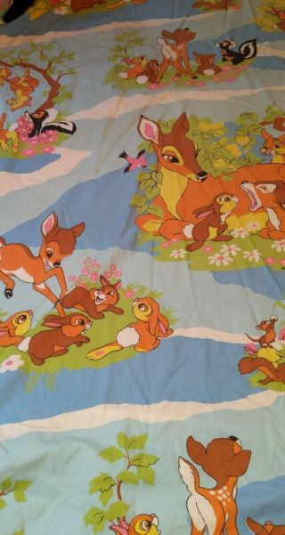 Vintage Disney Bambi Twin Size Flat Sheet Or Fabric Bambi Thumper Flower
