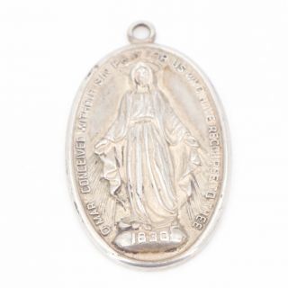Vtg Sterling Silver - Miraculous Medal Virgin Mary Religious Pendant - 10g