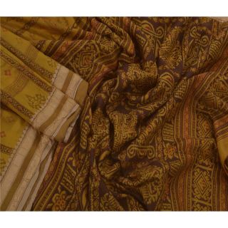 Tcw Vintage Green Saree 100 Pure Silk Printed 5 Yard Sari Craft Fabric 2