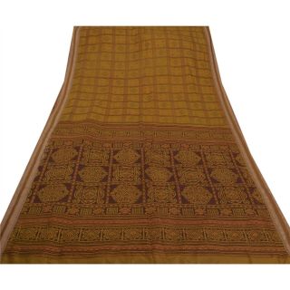 Tcw Vintage Green Saree 100 Pure Silk Printed 5 Yard Sari Craft Fabric 3