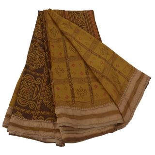 Tcw Vintage Green Saree 100 Pure Silk Printed 5 Yard Sari Craft Fabric 5