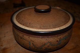 Vintage Artisan Hand Thrown Stoneware Pottery Casserole Baking Dish W/lid