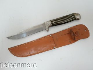 Vintage Imperial Prov R.  I.  Usa Fixed Blade Hunting Knife & Leather Sheath