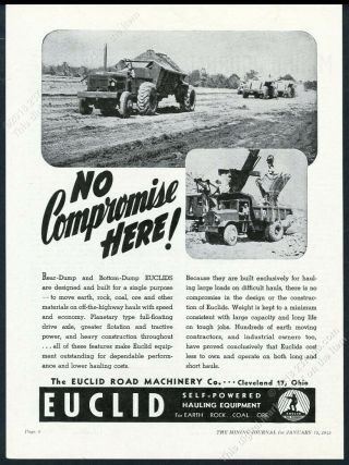 1945 Euclid Truck Rear Dump Bottom Dump 2 Photo Vintage Print Ad