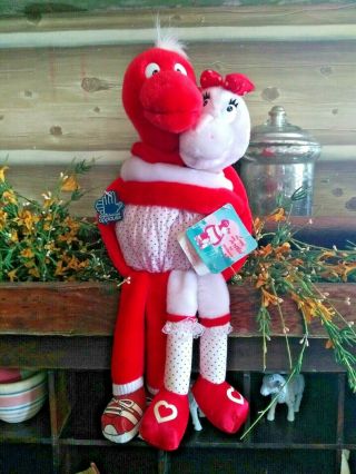 Vintage Pair Applause Plush Red & White Hugging Love Turtles Stuffed