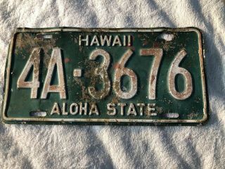 Vintage Hawaii Aloha State Honolulu / Oahu - License Plate 4a - 3676 Old Green