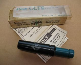 Vintage P.  S.  Olt Fox / Coyote Call Mod.  T - 20 Perkin Illinois,  Box & Paper.