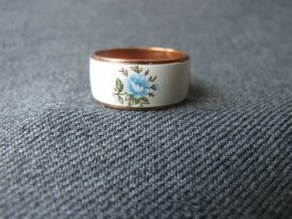 Vintage Enamel Flowers Solid Copper Ring Size 10 Marked