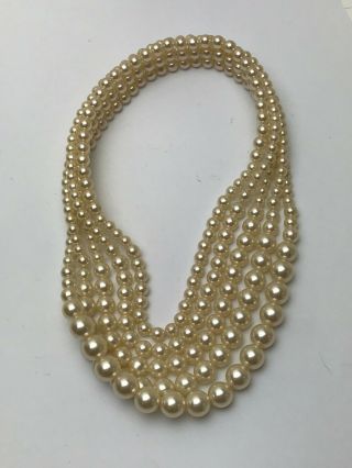 Faux Pearl Bead Necklace - 5 Joined Rows - Vintage Styled Costume Jewellery