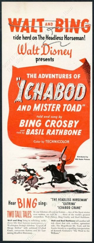 1949 Walt Disney Headless Horseman Art Ichabod And Mister Toad Vintage Print Ad