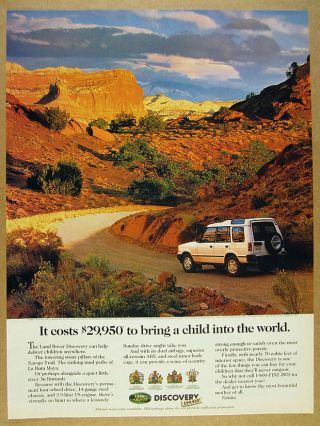 1995 Land Rover Discovery White Suv Desert Scene Photo Vintage Print Ad
