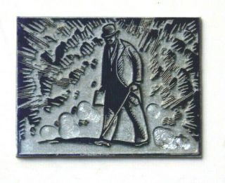 Vintage Letter Press Etched Printing Plate Man With Cane,  Bowler,  And Clouds