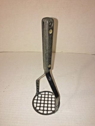 Vintage Flint Stainless Steel Potato Masher With Black Wooden Handle