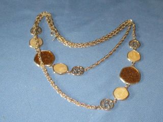 Vintage SARAH COVENTRY Gold - Tone Metal Cream Brown Lucite Chain Station Necklace 3