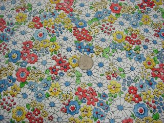Vtg Quilt/craft Cotton Pretty Small Wildflower Floral Happy Colors - 36x2.  8yds