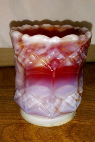 Vintage Imperial Glass Red Slag Toothpick Holder Diamonds And Panels