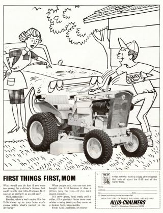 1950s Vintage Ad Allis Chalmers B - 10 Lawn Tractor,  Neat Cartoon Ad 062619